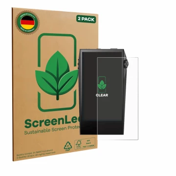 Vorderseite einer Produktverpackung mit dem Markenlogo ScreenLeaf. Daneben ist das Gerät Astell&Kern SP3000M mit dem zugehörig