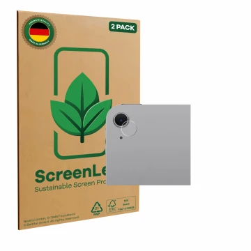 Vorderseite einer Produktverpackung mit dem Markenlogo ScreenLeaf. Daneben ist das Gerät Apple iPad Air 13