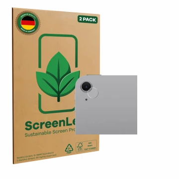 Vorderseite einer Produktverpackung mit dem Markenlogo ScreenLeaf. Daneben ist das Gerät Apple iPad Air 13