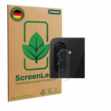 Vorderseite einer Produktverpackung mit dem Markenlogo ScreenLeaf. Daneben ist das Gerät Samsung Galaxy A26 5G (NUR Kameraschu