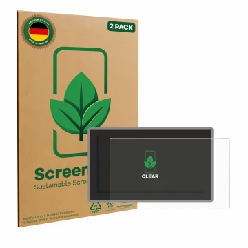 Vorderseite einer Produktverpackung mit dem Markenlogo ScreenLeaf. Daneben ist das Gerät Ford Tourneo Curier (2024) mit dem zu