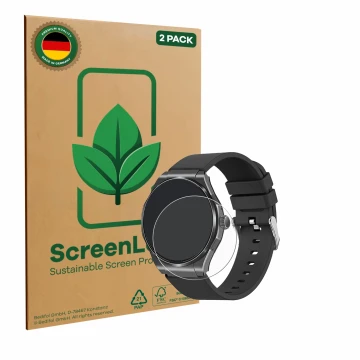 Vorderseite einer Produktverpackung mit dem Markenlogo ScreenLeaf. Daneben ist das Gerät Knauermann Pro 3 2024 (rund) mit dem 