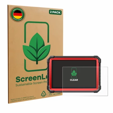 Vorderseite einer Produktverpackung mit dem Markenlogo ScreenLeaf. Daneben ist das Gerät Launch X-431 PRO3S+ V5.0 mit dem zuge
