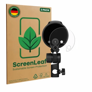 Vorderseite einer Produktverpackung mit dem Markenlogo ScreenLeaf. Daneben ist das Gerät Profoto A2 mit dem zugehörigen Displa