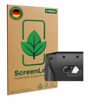 Vorderseite einer Produktverpackung mit dem Markenlogo ScreenLeaf. Daneben ist das Gerät Crosscall Core-M5 (NUR Kameraschutz) 