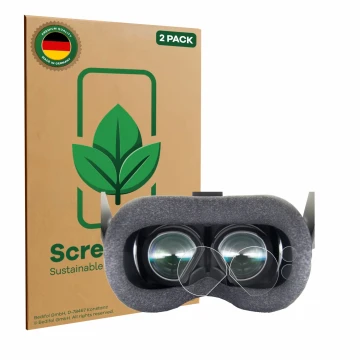 Vorderseite einer Produktverpackung mit dem Markenlogo ScreenLeaf. Daneben ist das Gerät Valve Index VR-Headset mit dem zugehö