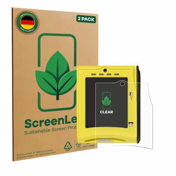 Vorderseite einer Produktverpackung mit dem Markenlogo ScreenLeaf. Daneben ist das Gerät Nayax VPOS TOUCH mit dem zugehörigen 