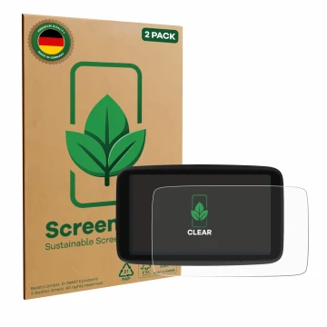 Vorderseite einer Produktverpackung mit dem Markenlogo ScreenLeaf. Daneben ist das Gerät TomTom Go Classic Lite 6