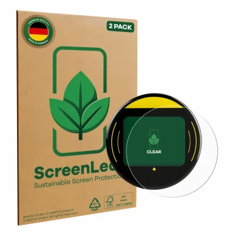 Vorderseite einer Produktverpackung mit dem Markenlogo ScreenLeaf. Daneben ist das Gerät Nayax Onyx mit dem zugehörigen Displa