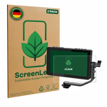 Vorderseite einer Produktverpackung mit dem Markenlogo ScreenLeaf. Daneben ist das Gerät Feelworld F5 PROX 5,5