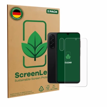 Vorderseite einer Produktverpackung mit dem Markenlogo ScreenLeaf. Daneben ist das Gerät Samsung Galaxy A26 5G Enterprise Edit