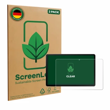 Vorderseite einer Produktverpackung mit dem Markenlogo ScreenLeaf. Daneben ist das Gerät Samsung Galaxy Tab S10 FE WiFi mit de