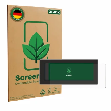Vorderseite einer Produktverpackung mit dem Markenlogo ScreenLeaf. Daneben ist das Gerät Hyundai Inster Xclass (2025) mit dem 