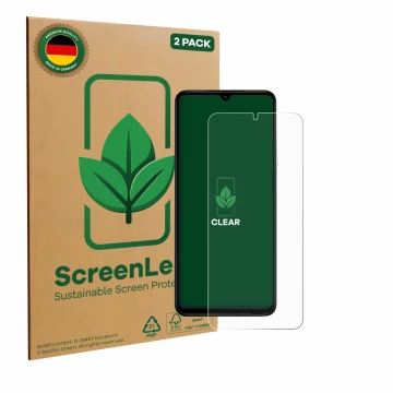 Vorderseite einer Produktverpackung mit dem Markenlogo ScreenLeaf. Daneben ist das Gerät Xiaomi Poco C71 mit dem zugehörigen D