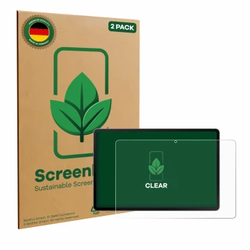 Vorderseite einer Produktverpackung mit dem Markenlogo ScreenLeaf. Daneben ist das Gerät Samsung Galaxy Tab S10 FE 5G mit dem 