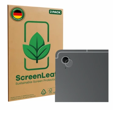Vorderseite einer Produktverpackung mit dem Markenlogo ScreenLeaf. Daneben ist das Gerät Samsung Galaxy Tab S10 FE (NUR Kamera