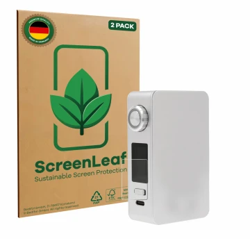 Vorderseite einer Produktverpackung mit dem Markenlogo ScreenLeaf. Daneben ist das Gerät Lost Vape Centaurus M200 mit dem zuge