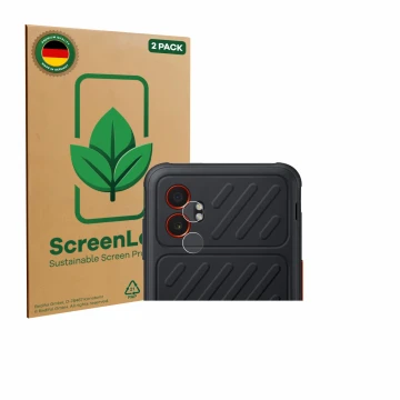 Vorderseite einer Produktverpackung mit dem Markenlogo ScreenLeaf. Daneben ist das Gerät Samsung Galaxy XCover 7 Pro (NUR Kame
