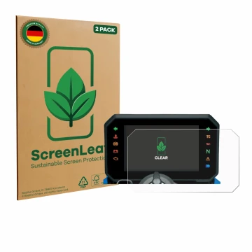 Vorderseite einer Produktverpackung mit dem Markenlogo ScreenLeaf. Daneben ist das Gerät Suzuki GSX-8S 2025 mit dem zugehörige