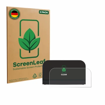 Vorderseite einer Produktverpackung mit dem Markenlogo ScreenLeaf. Daneben ist das Gerät Nintendo Switch 2 Station mit dem zug