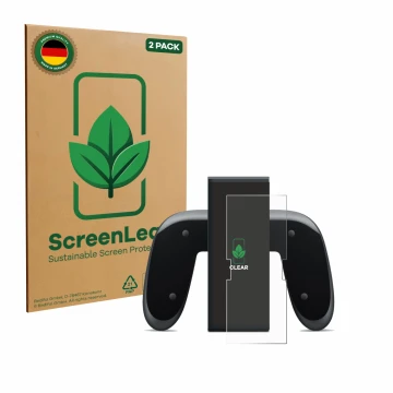 Vorderseite einer Produktverpackung mit dem Markenlogo ScreenLeaf. Daneben ist das Gerät Nintendo Switch 2 Joy-Con 2-Holder mi