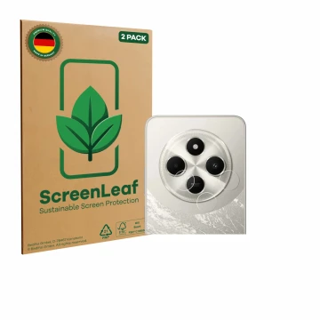 Vorderseite einer Produktverpackung mit dem Markenlogo ScreenLeaf. Daneben ist das Gerät Xiaomi Poco C75 (NUR Kameraschutz) mi