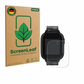 Vorderseite einer Produktverpackung mit dem Markenlogo ScreenLeaf. Daneben ist das Gerät Xplora XGO3 (2. Gen.) mit dem zugehör