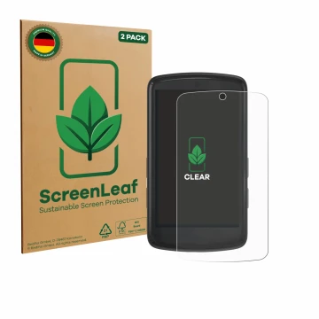Vorderseite einer Produktverpackung mit dem Markenlogo ScreenLeaf. Daneben ist das Gerät Bryton Rider S810 mit dem zugehörigen