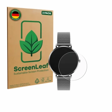 Vorderseite einer Produktverpackung mit dem Markenlogo ScreenLeaf. Daneben ist das Gerät Pireware Amory 5 mit dem zugehörigen 