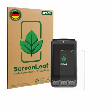 Vorderseite einer Produktverpackung mit dem Markenlogo ScreenLeaf. Daneben ist das Gerät Wahoo Elemnt Roam 3 mit dem zugehörig