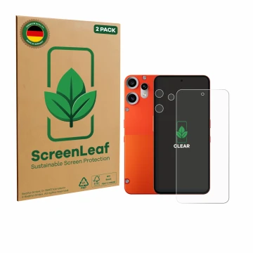 Vorderseite einer Produktverpackung mit dem Markenlogo ScreenLeaf. Daneben ist das Gerät Nothing CMF Phone 2 Pro (Display+Kame