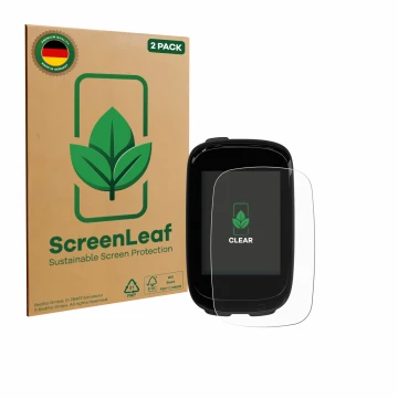 Vorderseite einer Produktverpackung mit dem Markenlogo ScreenLeaf. Daneben ist das Gerät Decathlon Van Rysel GPS 500 mit dem z