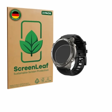 Vorderseite einer Produktverpackung mit dem Markenlogo ScreenLeaf. Daneben ist das Gerät Knauermann GPS 4 (2025) mit dem zugeh