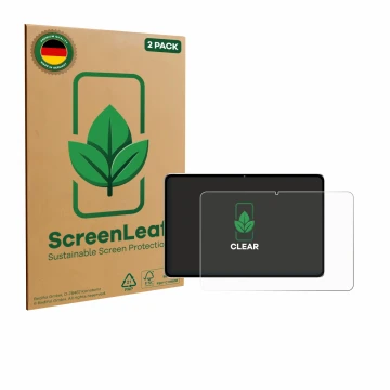 Vorderseite einer Produktverpackung mit dem Markenlogo ScreenLeaf. Daneben ist das Gerät Nubia Pad Pro mit dem zugehörigen Dis
