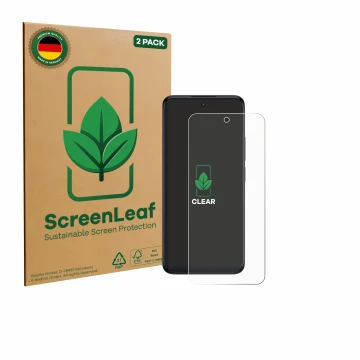 Vorderseite einer Produktverpackung mit dem Markenlogo ScreenLeaf. Daneben ist das Gerät TCL SE NxtPaper 5G mit dem zugehörige