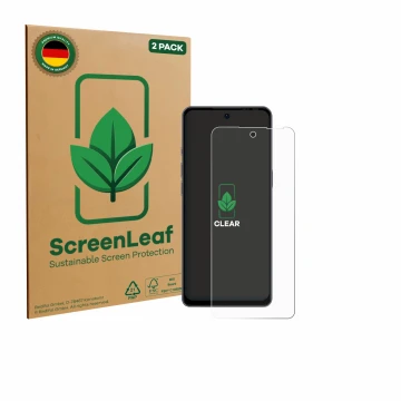 Vorderseite einer Produktverpackung mit dem Markenlogo ScreenLeaf. Daneben ist das Gerät Ulefone Note 18 Pro mit dem zugehörig