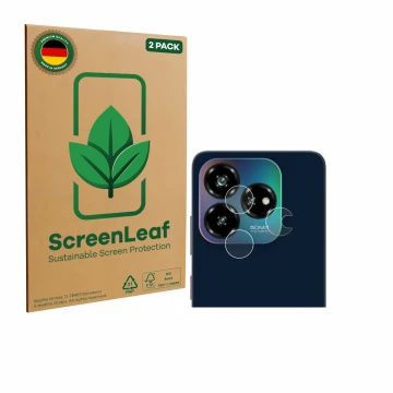 Vorderseite einer Produktverpackung mit dem Markenlogo ScreenLeaf. Daneben ist das Gerät ZTE Blade V60 Vita (NUR Kameraschutz)