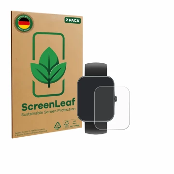 Vorderseite einer Produktverpackung mit dem Markenlogo ScreenLeaf. Daneben ist das Gerät Alutoria S80K 1.83