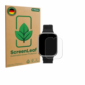 Vorderseite einer Produktverpackung mit dem Markenlogo ScreenLeaf. Daneben ist das Gerät Swgota T40 4G mit dem zugehörigen Dis