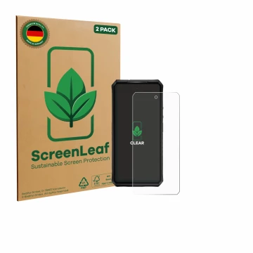 Vorderseite einer Produktverpackung mit dem Markenlogo ScreenLeaf. Daneben ist das Gerät Ulefone Armor 28 Pro mit dem zugehöri