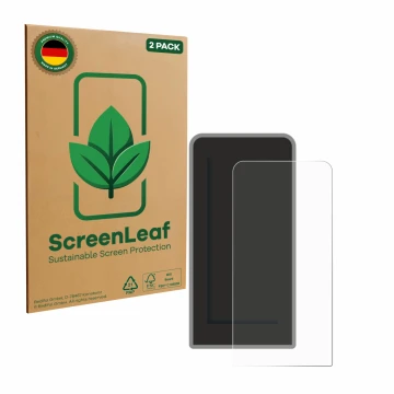 Vorderseite einer Produktverpackung mit dem Markenlogo ScreenLeaf. Daneben ist das Gerät Tenways CGO600 Pro mit dem zugehörige
