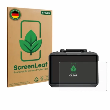 Vorderseite einer Produktverpackung mit dem Markenlogo ScreenLeaf. Daneben ist das Gerät DJI RC Pro 2 mit dem zugehörigen Disp