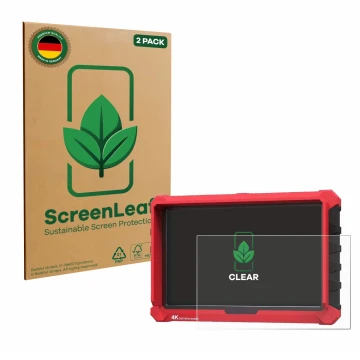 Vorderseite einer Produktverpackung mit dem Markenlogo ScreenLeaf. Daneben ist das Gerät Lilliput A7s 7