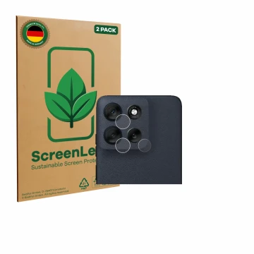 Vorderseite einer Produktverpackung mit dem Markenlogo ScreenLeaf. Daneben ist das Gerät Motorola Moto G56 (NUR Kameraschutz) 