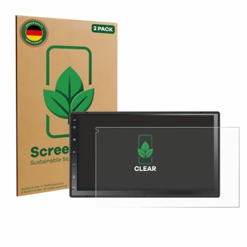 Vorderseite einer Produktverpackung mit dem Markenlogo ScreenLeaf. Daneben ist das Gerät Atoto A5LG2B7T 7
