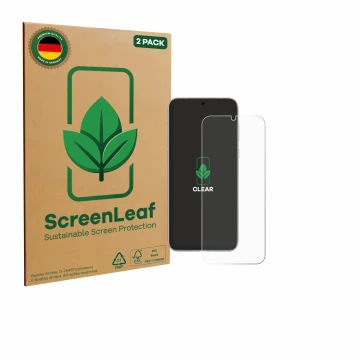 Vorderseite einer Produktverpackung mit dem Markenlogo ScreenLeaf. Daneben ist das Gerät Huawei Pura 80 Ultra mit dem zugehöri