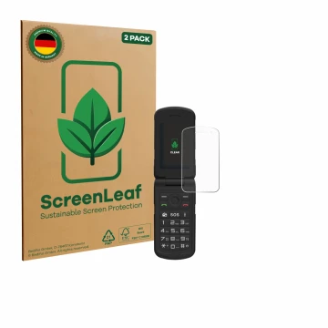 Vorderseite einer Produktverpackung mit dem Markenlogo ScreenLeaf. Daneben ist das Gerät AGM M10 mit dem zugehörigen Displaysc