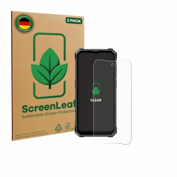 Vorderseite einer Produktverpackung mit dem Markenlogo ScreenLeaf. Daneben ist das Gerät Blackview BL7000 mit dem zugehörigen 