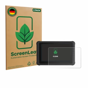 Vorderseite einer Produktverpackung mit dem Markenlogo ScreenLeaf. Daneben ist das Gerät Webfleet PRO 8475 mit dem zugehörigen