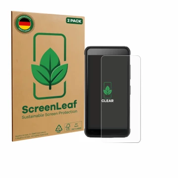 Vorderseite einer Produktverpackung mit dem Markenlogo ScreenLeaf. Daneben ist das Gerät SkyCaddie Pro 4X mit dem zugehörigen 